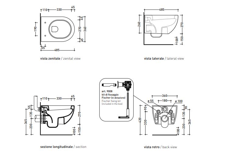 Унитаз Flaminia Mini App Wall Hung WC AP119G схема 3