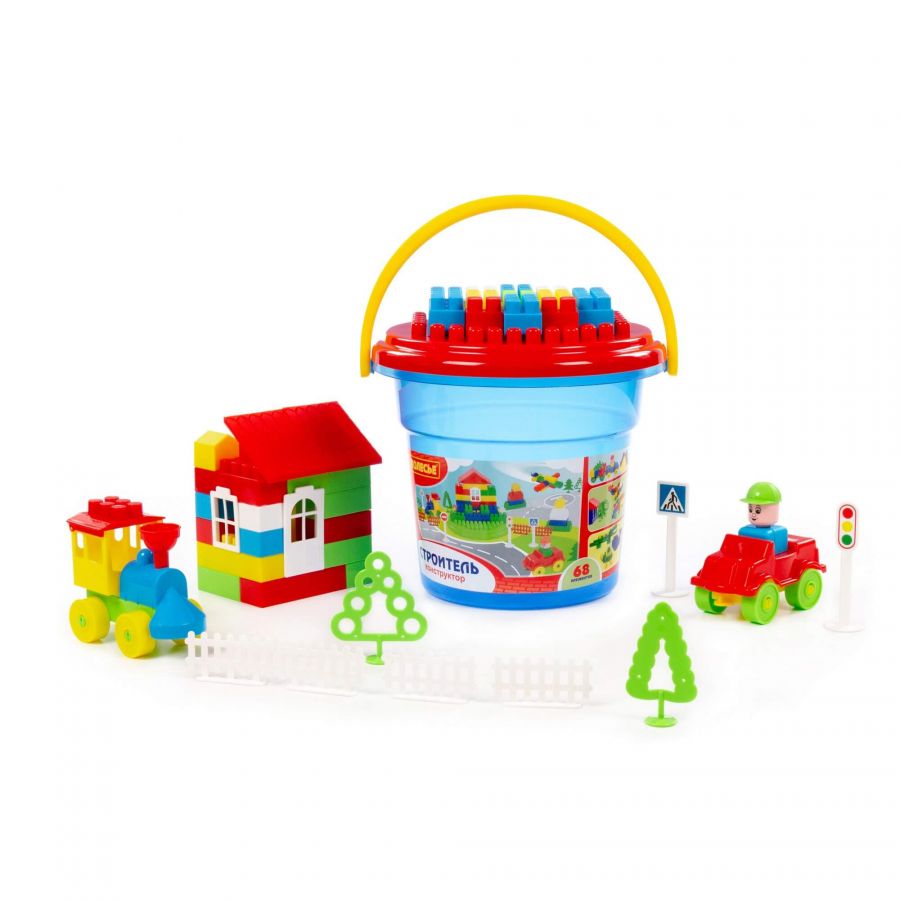 Конструктор "Строитель" (68 элементов) (в ведре синем "Макси" с крышкой)