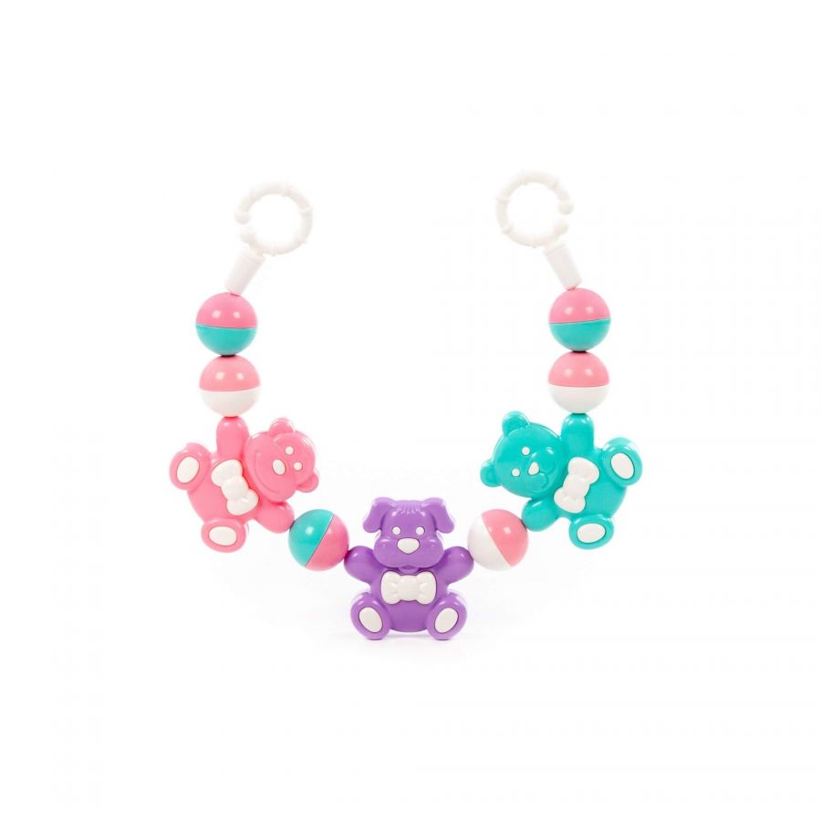 Погремушка-подвеска "Забавные зверята" (48 см) (розовый, сиреневый, бирюзовый) (в пакете)