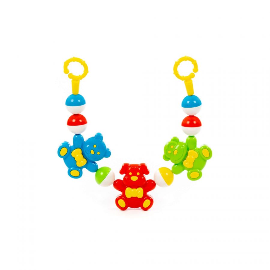 Погремушка-подвеска "Забавные зверята" (48 см) (зелёный, красный, голубой) (в пакете)