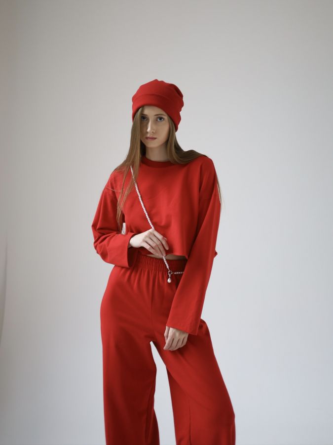 Кофта укороченная красная