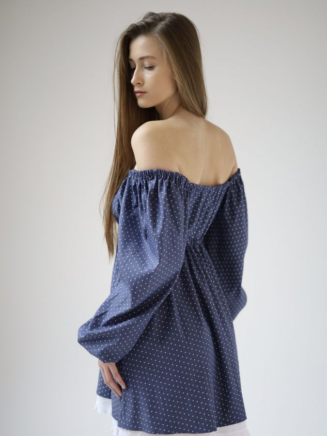 Платье Babydoll джинс в горошек