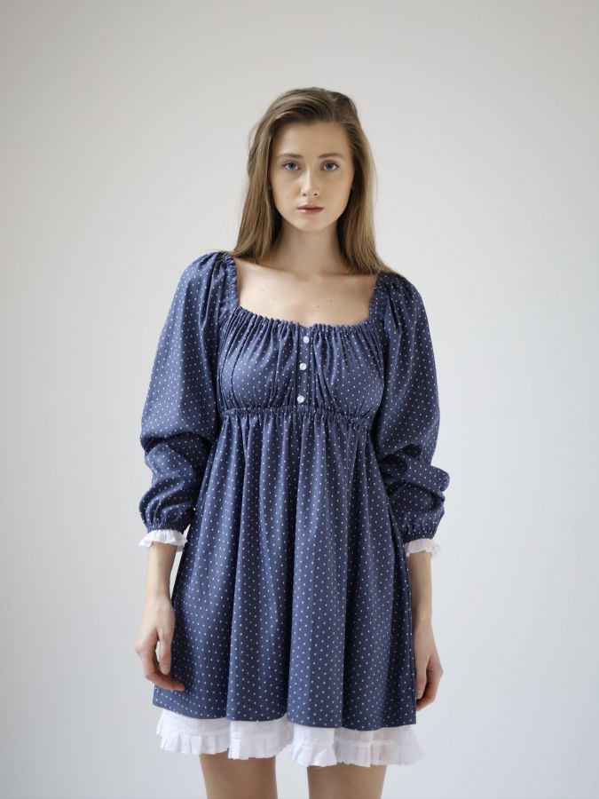 Платье Babydoll джинс в горошек