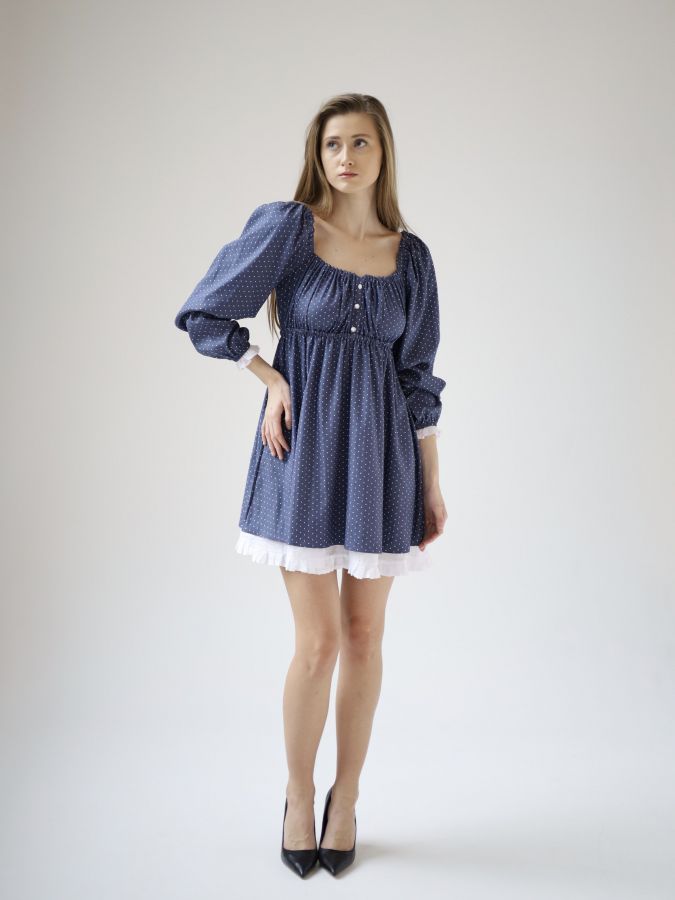 Платье Babydoll джинс в горошек