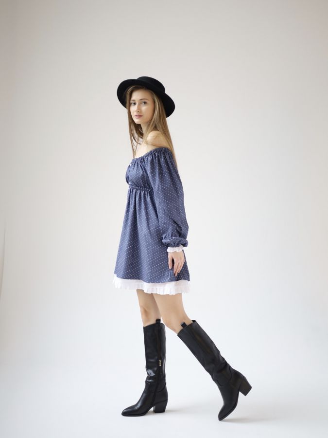 Платье Babydoll джинс в горошек