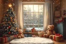 Фон стена "Christmas teddy №1"