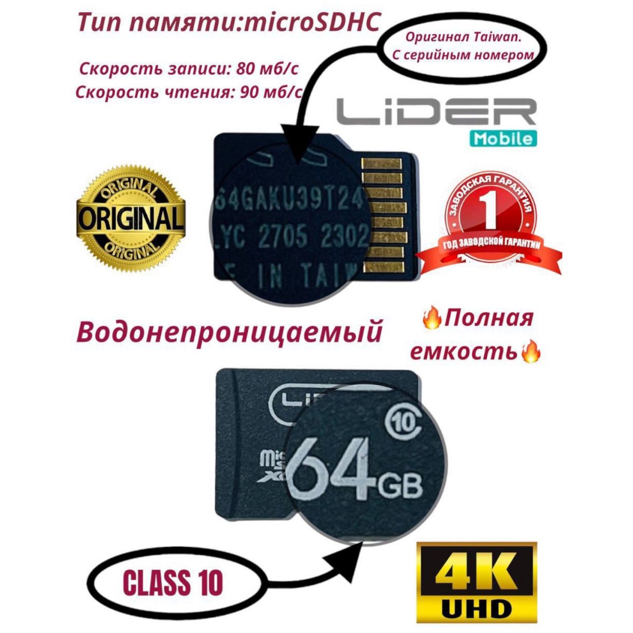 Карта памяти MicroSDHC S-87 128GB  Class 10  LiDER