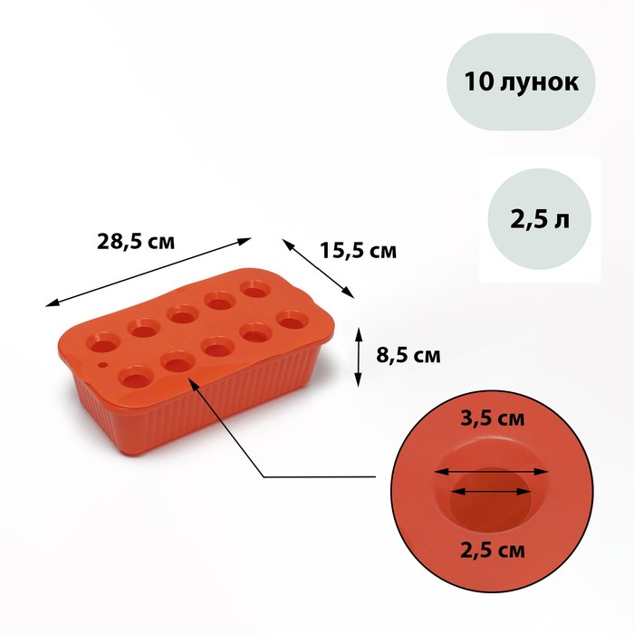 Ящик для выращивания зелёного лука, 29 ? 16 ? 8,5 см, 2,5 л, 10 лунок, оранжевый, Greengo