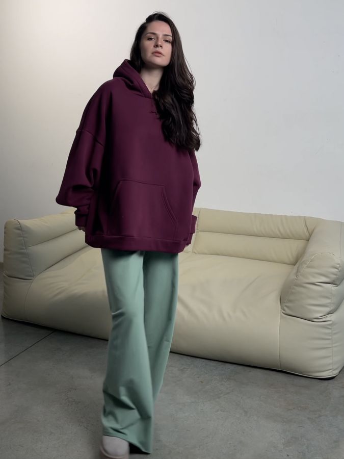 Худи оверсайз с начесом каберне