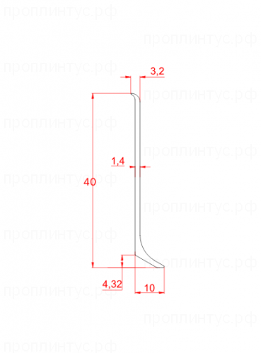 ДЕКОПРОФИЛЬ L-образный алюминиевый анодированный чёрный плинтус 40 мм
