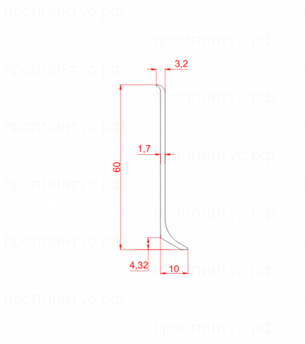 ДЕКОПРОФИЛЬ L-образный алюминиевый анодированный чёрный плинтус 60 мм