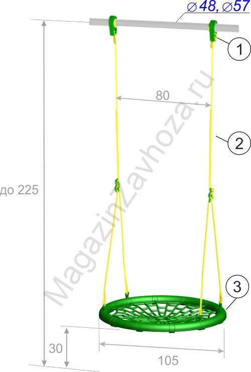 Качели-гнездо 100 см  на веревочной системе высотой до 225 см с креплением на трубу