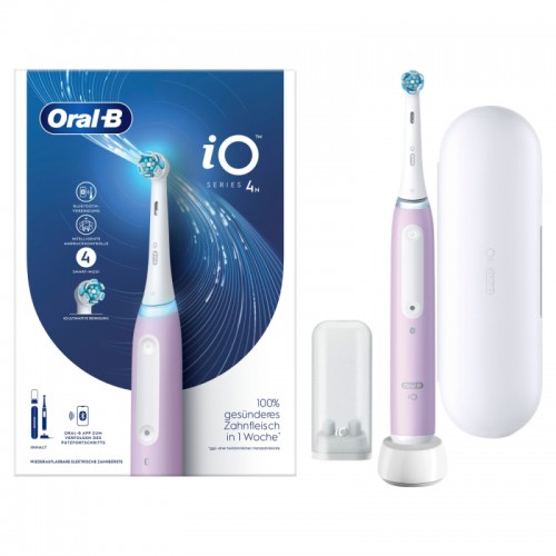 Электрическая зубная щетка Oral-B iO 4 Lavender с 4 режимами, интерактивным дисплеем, умным датчиком давления, с дорожным футляром, сиреневая/белая