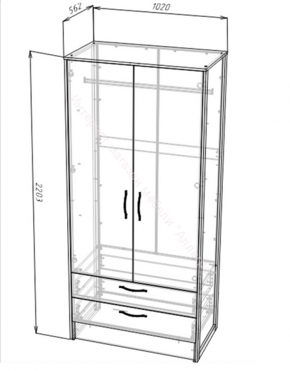 Шкаф 2-х дверный (N) HUGO Дуб Гранж/Железный камень