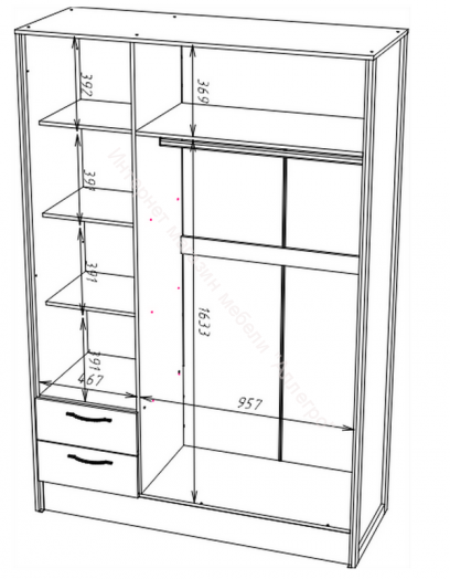 Шкаф 3-х дверный (N) HUGO Дуб Гранж/Железный камень
