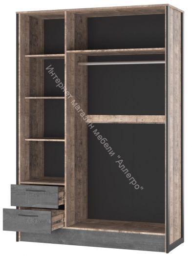 Шкаф 3-х дверный (N) HUGO Дуб Гранж/Железный камень