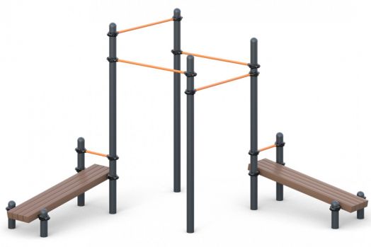 Каскад разноуровневых турников с двумя лавками для преса W-02-003