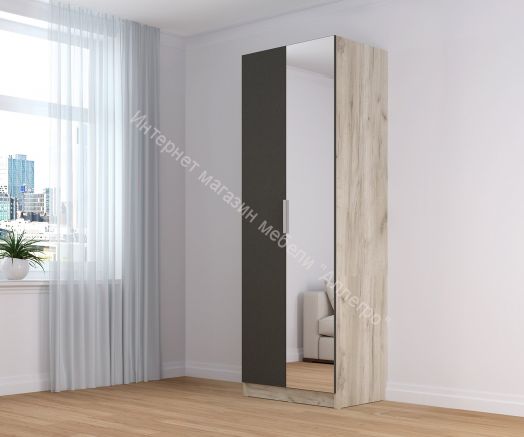 Шкаф 2-х дверный с зеркалом ВЕНЕЦИЯ Дуб серый Крафт/Серый графит
