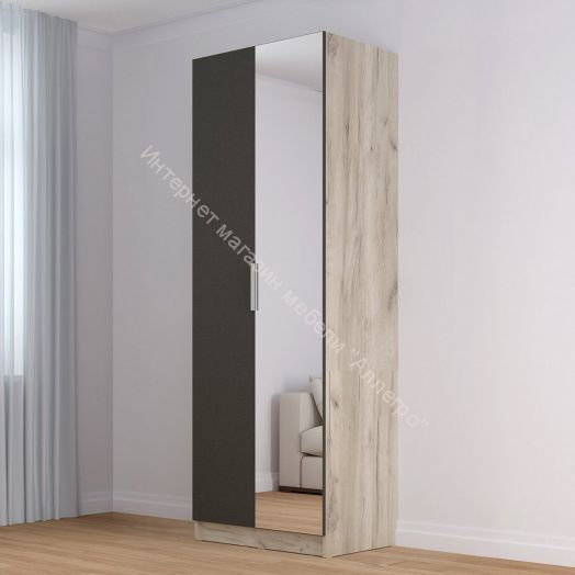 Шкаф 2-х дверный с зеркалом ВЕНЕЦИЯ Дуб серый Крафт/Серый графит