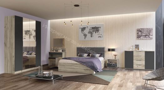 Шкаф четырёхдверный ВЕНЕЦИЯ Дуб серый Крафт/Серый графит