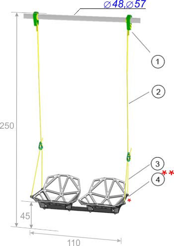 Качели двойные на веревочной системе 250 см с креплением на трубу