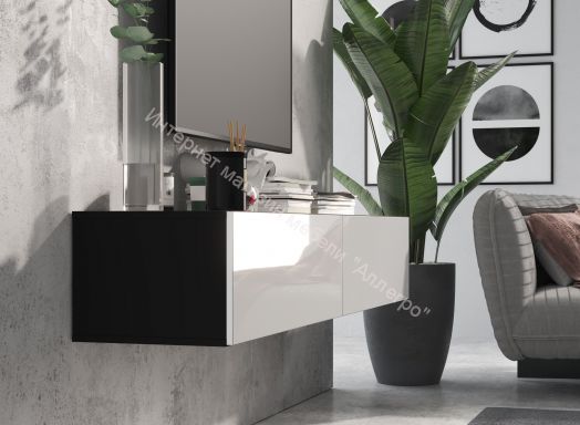 Тумба ТВ 180 SOMERO Чёрный/Белый глянец