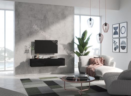 Тумба ТВ 140 SOMERO Чёрный/Чёрный глянец