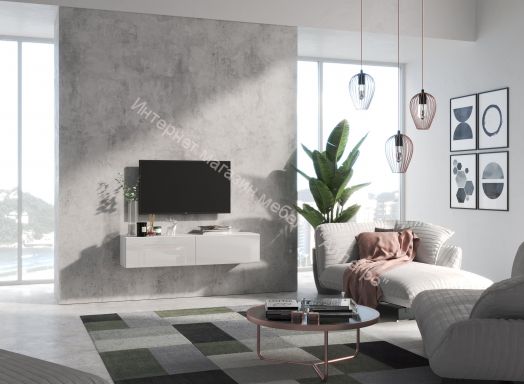 Тумба ТВ 140 SOMERO Белый/Белый глянец