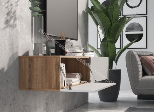 Тумба ТВ 120 SOMERO Дуб Вотан/Белый глянец