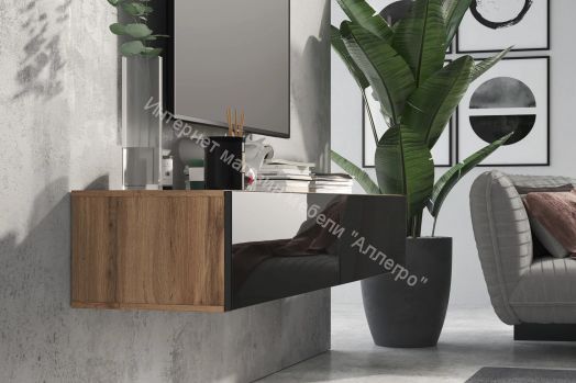 Тумба ТВ 180 SOMERO Дуб Вотан/Чёрный глянец