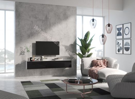 Тумба ТВ 180 SOMERO Белый/Чёрный глянец