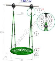 Качели-гнездо 100 см высота 225 см с креплением на трубу 38 мм, 48 мм и 57 мм или к потолку