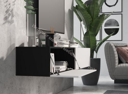 Тумба ТВ 120 SOMERO Чёрный/Белый глянец