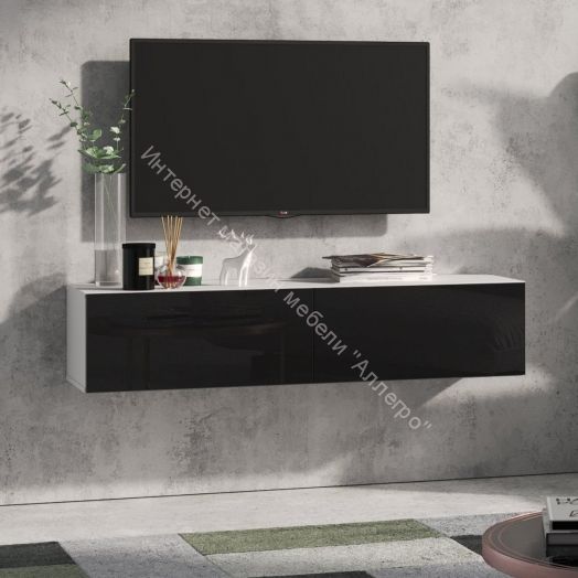 Тумба ТВ 140 SOMERO Белый/Чёрный глянец