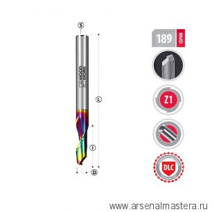 Новинка! Фреза спиральная HSS M35 по алюминию Z 1  d 12   I 30   D 12  100L, DLC покрытие Woodwork 189.3012.12