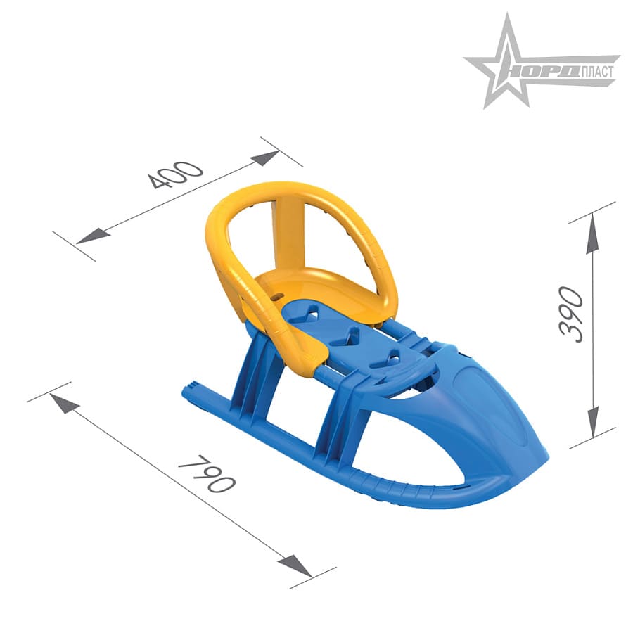 Салазки "Снежинка" со спинкой (голубые)