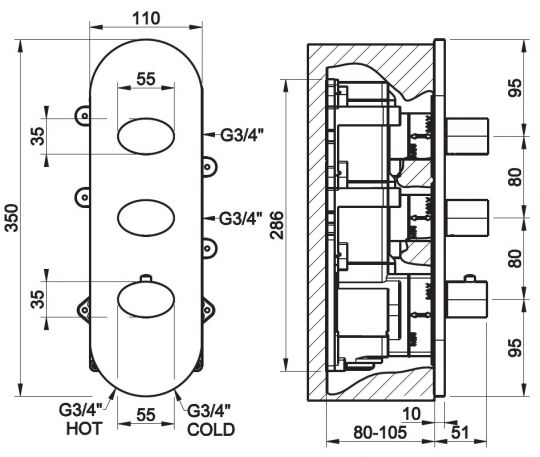 Gessi Ovale Wellnes смеситель для ванны/душа 43044 схема 2