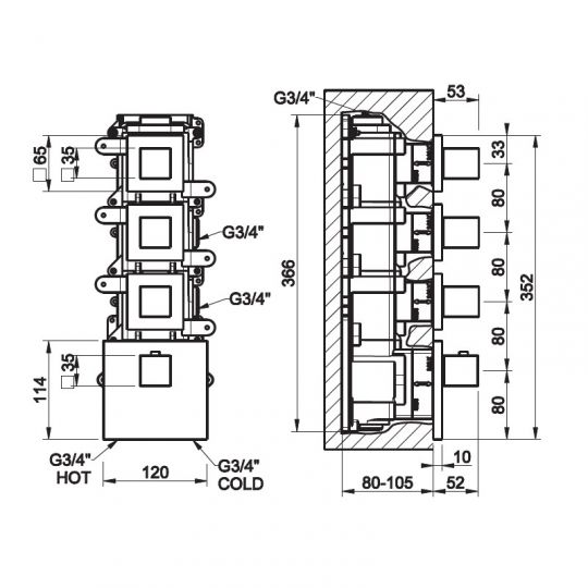 Gessi Quadro Wellnes смеситель для ванны/душа 43206 схема 2