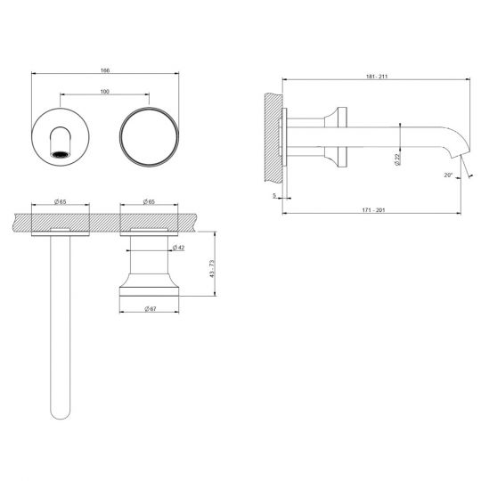 Встраиваемый смеситель для раковины Gessi Origini 66088 схема 2