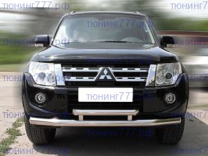 Защита переднего бампера, ТТ, сталь ф 76/60мм на Pajero 4 с 09.2011 до 2014 года