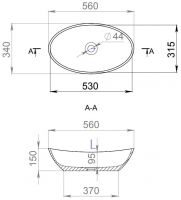 Овальная раковина Salini Noemi 56x34 1101103G S-Sense схема 2