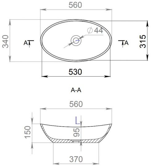 Овальная раковина Salini Noemi 56x34 1101103G S-Sense схема 2