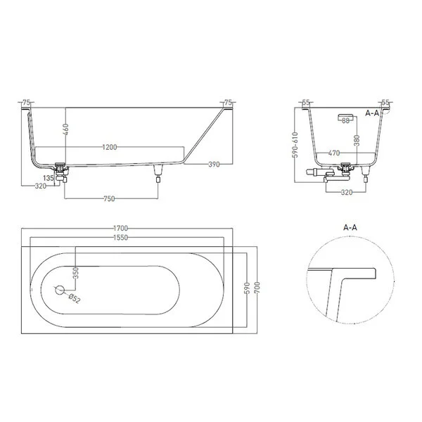 Ванна встраиваемая Salini ORNELLA KIT 170х70 102413G схема 2