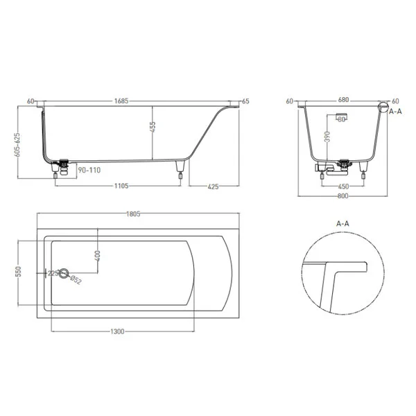 Ванна встраиваемая Salini CASCATA KIT 180x80 104513G схема 6