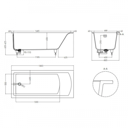 Ванна встраиваемая Salini CASCATA KIT 180x80 104513G схема 6