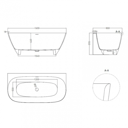 Ванна пристенная Salini SOFIA WALL 160x80 102517G схема 2