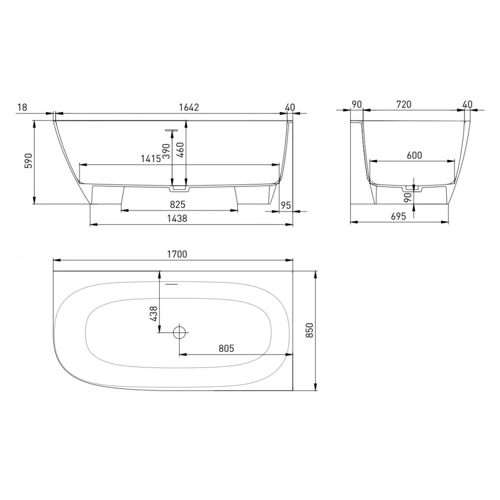 Ванна пристенная угловая Salini SOFIA CORNER L 170x85 102515G схема 3