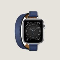 Часы Apple Watch Hermès Series 9 GPS + Cellular 41mm Silver Stainless Steel Case with Bleu Swift Leather Attelage Double Tour