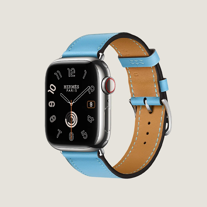 Часы Apple Watch Hermès Series 10 GPS + Cellular 42mm Silver Titanium Case with Céleste Swift Single Tour