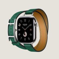 Часы Apple Watch Hermès Series 10 GPS + Cellular 42mm Silver Titanium Case with Vert Moyen Hapi Attelage Duoble Tour